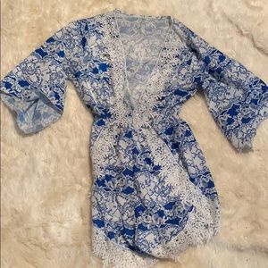 Blue and white lace detail romper